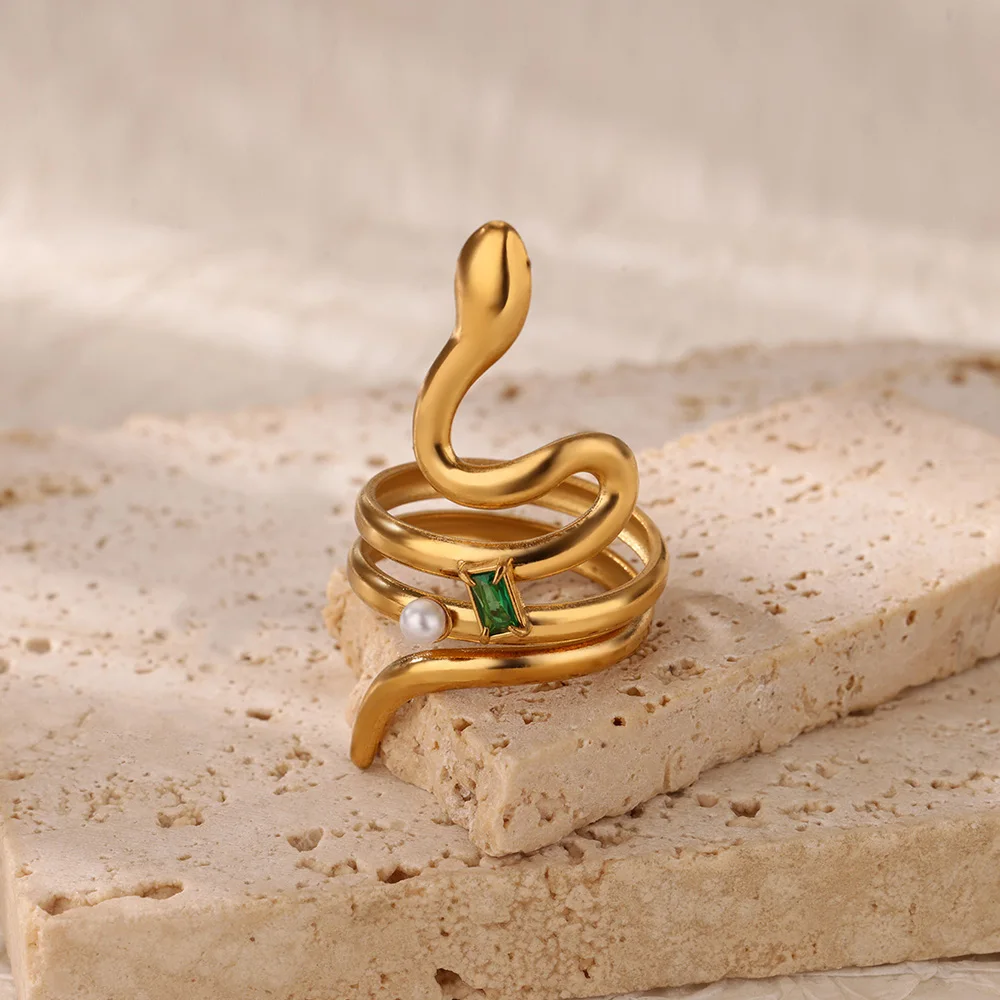 Stainless Steel Snake Rings For Women Gold Color Geometric Snake Ring Wedding Engagement Christmas Jewelry Gift