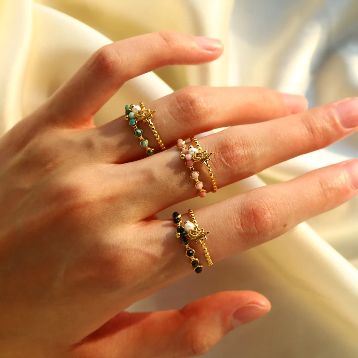 Natural Stone Crystal Natural Stone Crystal Charms Rings Stainless Steel