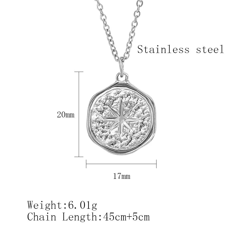 Irregular Gold Pleated Eight Pointed Star Pendant Necklace Stainless Steel Jewelry
