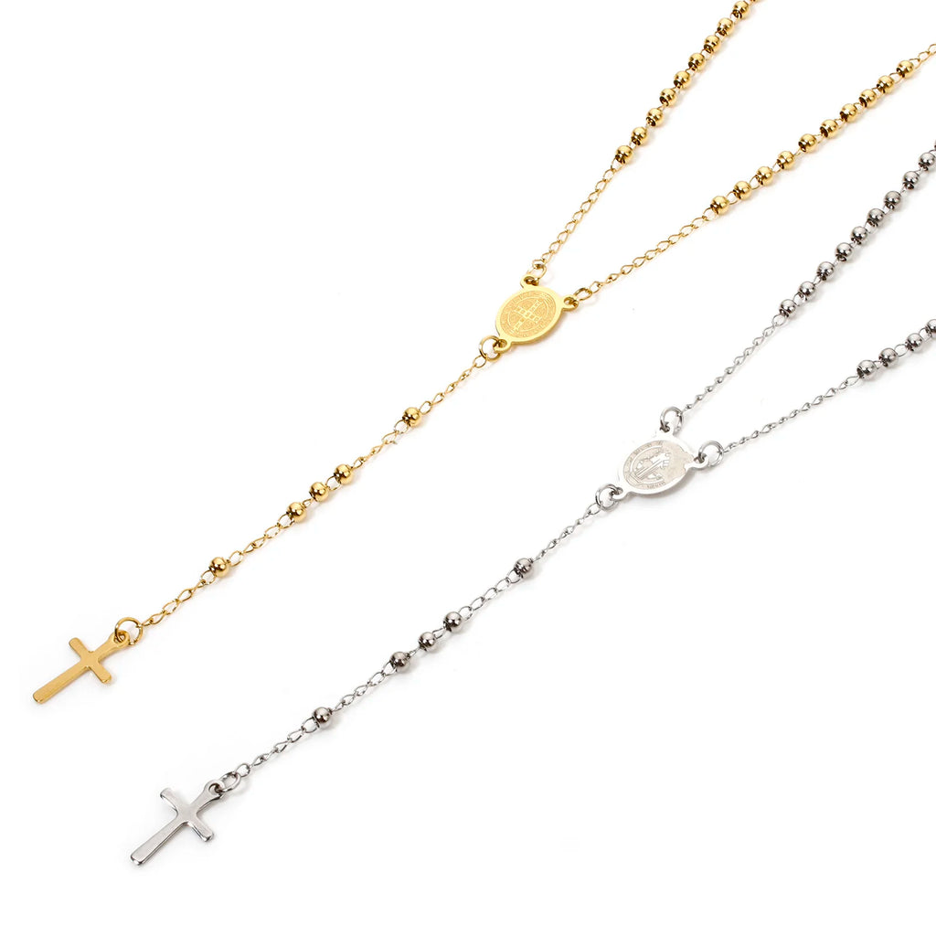 1 Piece Religious 304 Stainless Steel Prayer Beads Rosary Necklace