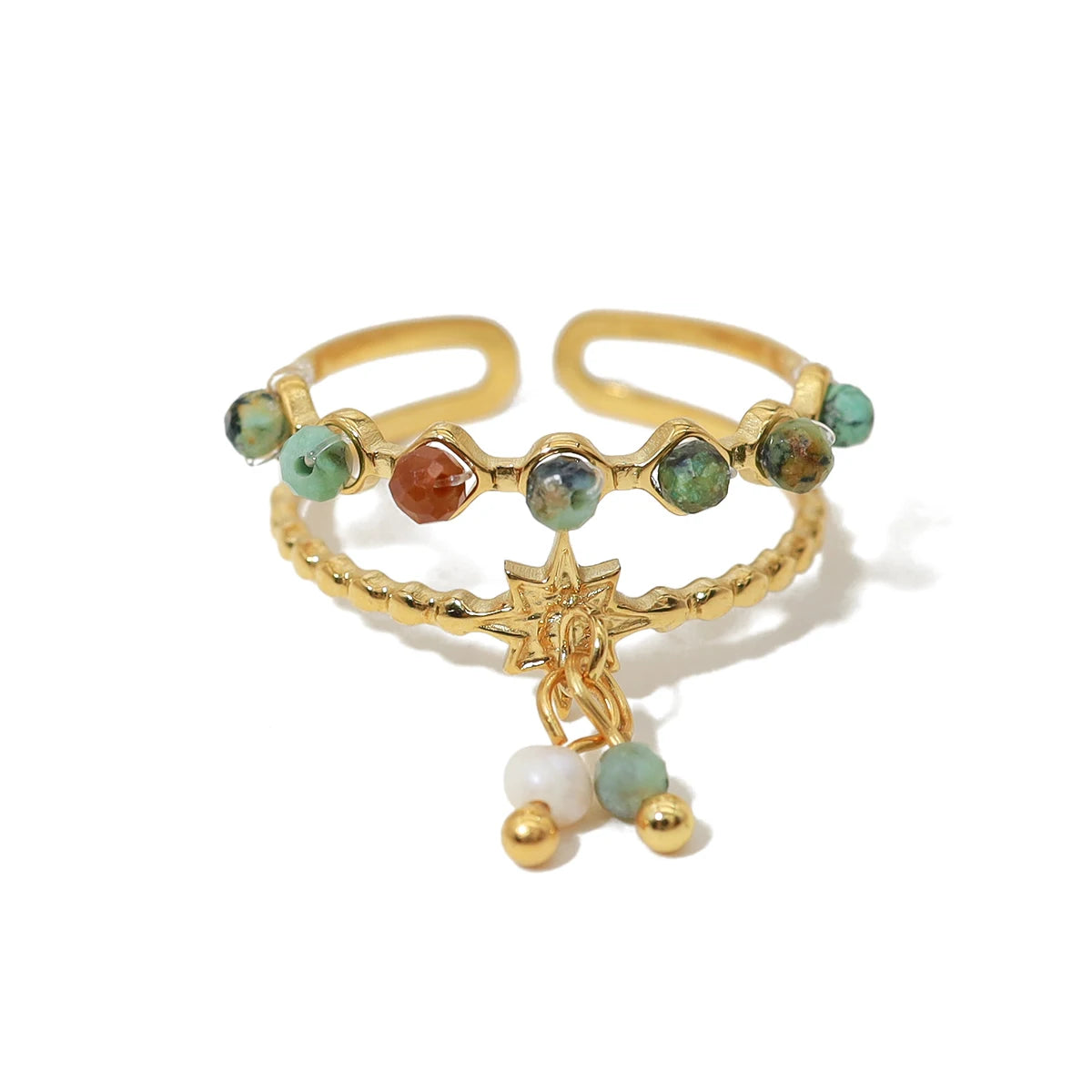 Natural Stone Crystal Natural Stone Crystal Charms Rings Stainless Steel