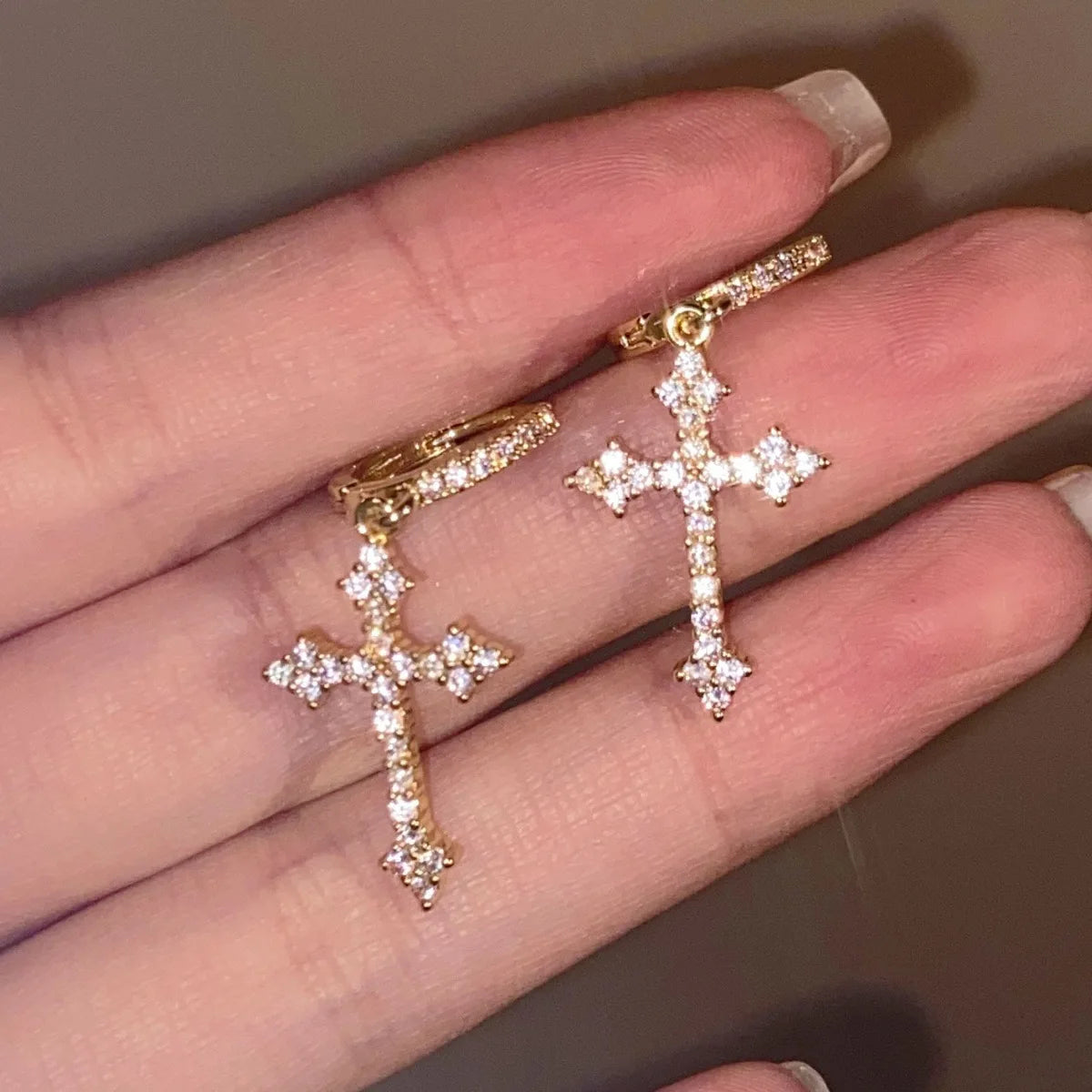 Rhinestone Cross Earrings Zircon Drop Earring for Women Grunge Earrings Jewelry