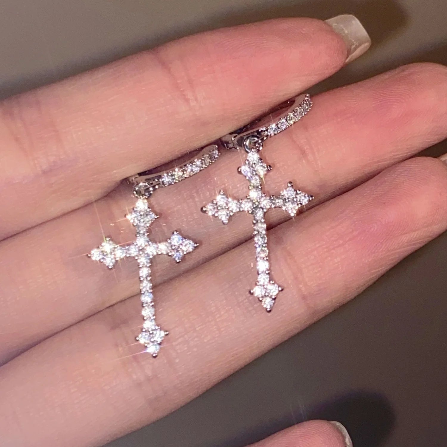 Rhinestone Cross Earrings Zircon Drop Earring for Women Grunge Earrings Jewelry