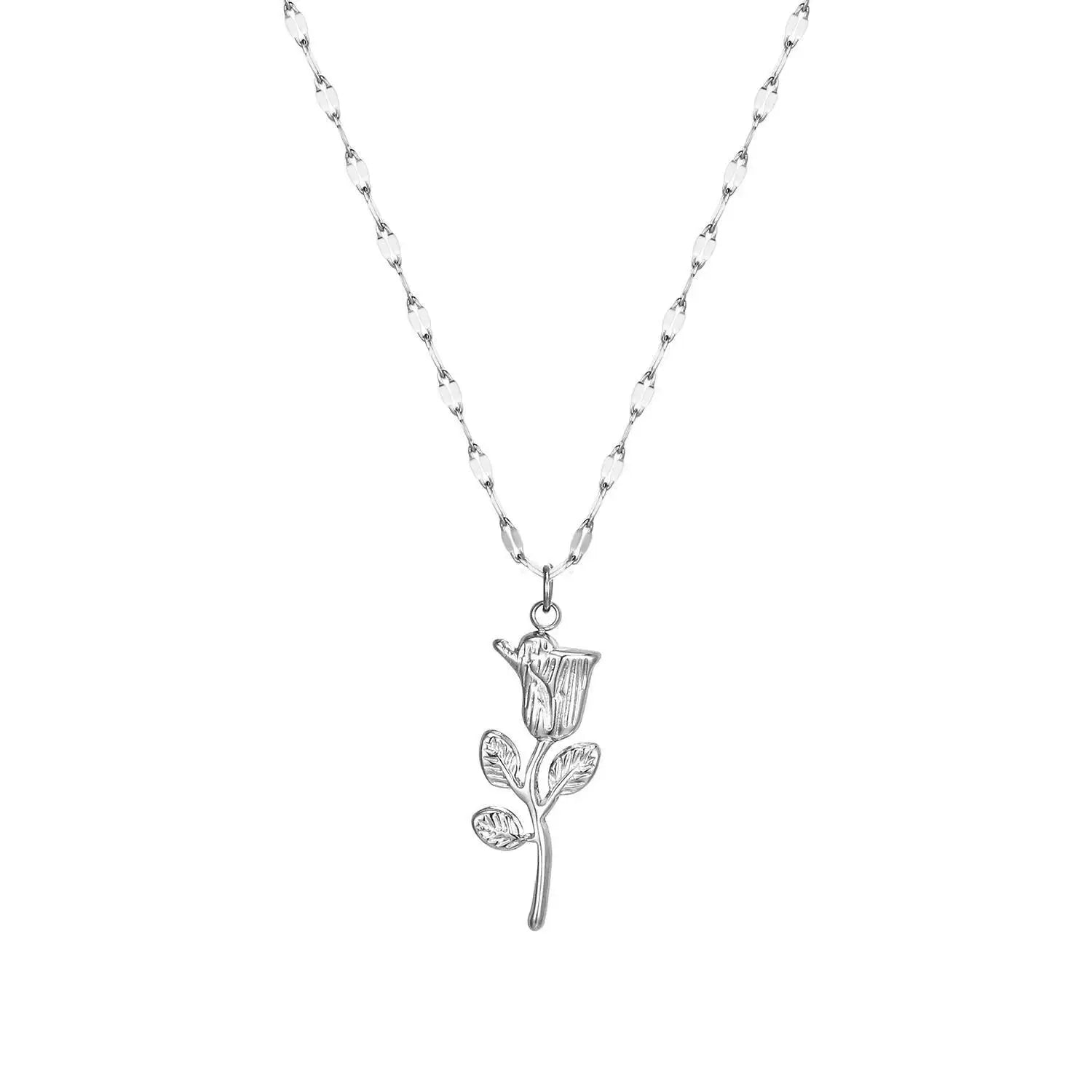 Stainless Steel Delicate Rose Flower Pendant Necklace Jewelry Gift