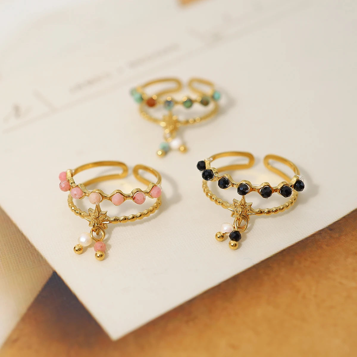 Natural Stone Crystal Natural Stone Crystal Charms Rings Stainless Steel