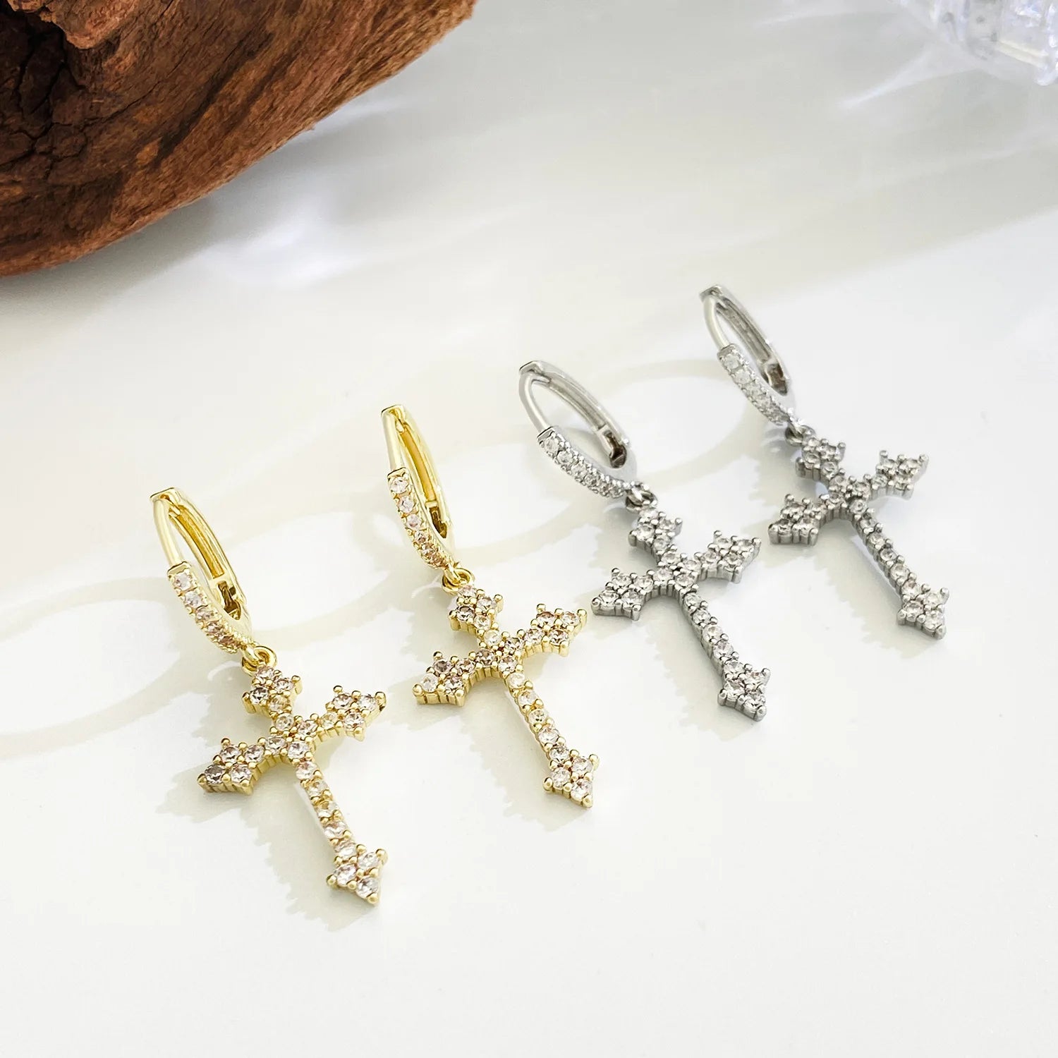 Rhinestone Cross Earrings Zircon Drop Earring for Women Grunge Earrings Jewelry