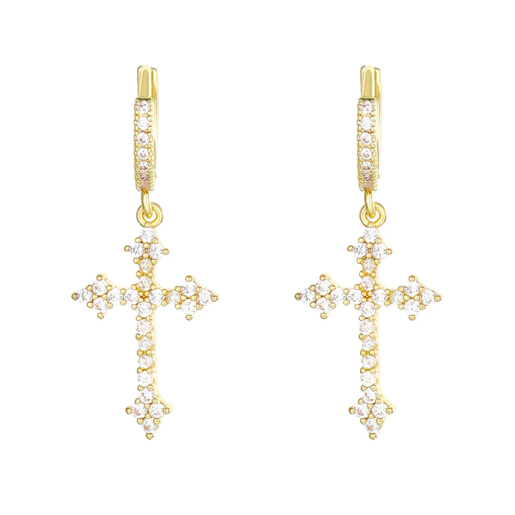 Rhinestone Cross Earrings Zircon Drop Earring for Women Grunge Earrings Jewelry