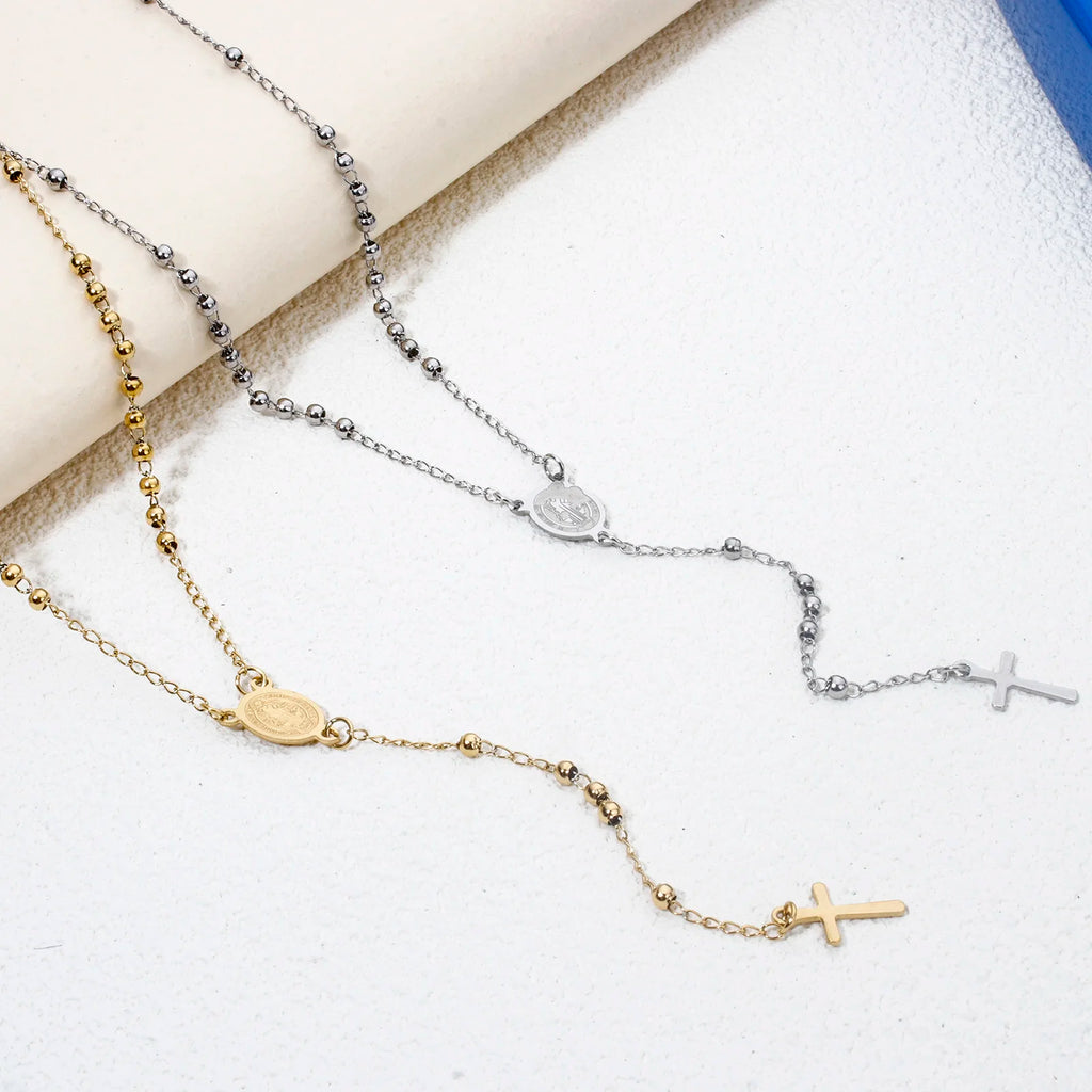 1 Piece Religious 304 Stainless Steel Prayer Beads Rosary Necklace