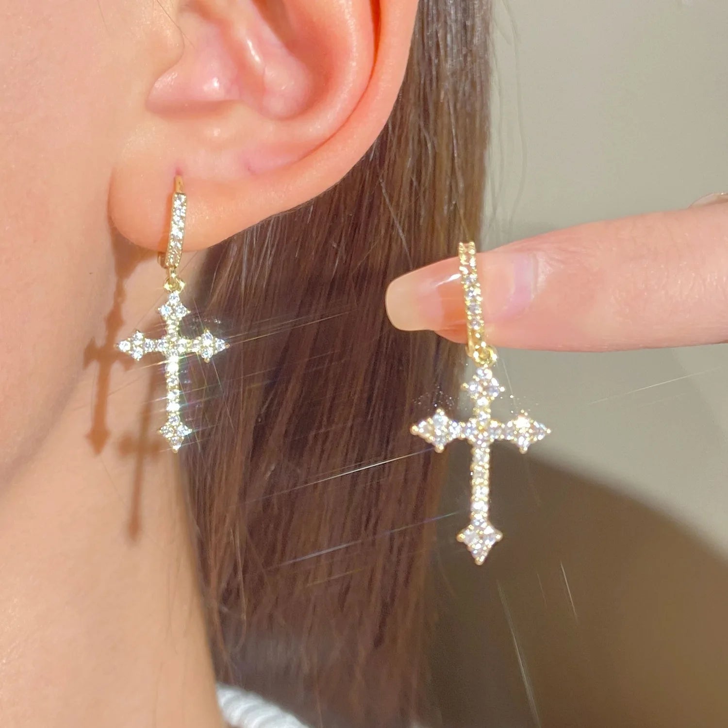 Rhinestone Cross Earrings Zircon Drop Earring for Women Grunge Earrings Jewelry