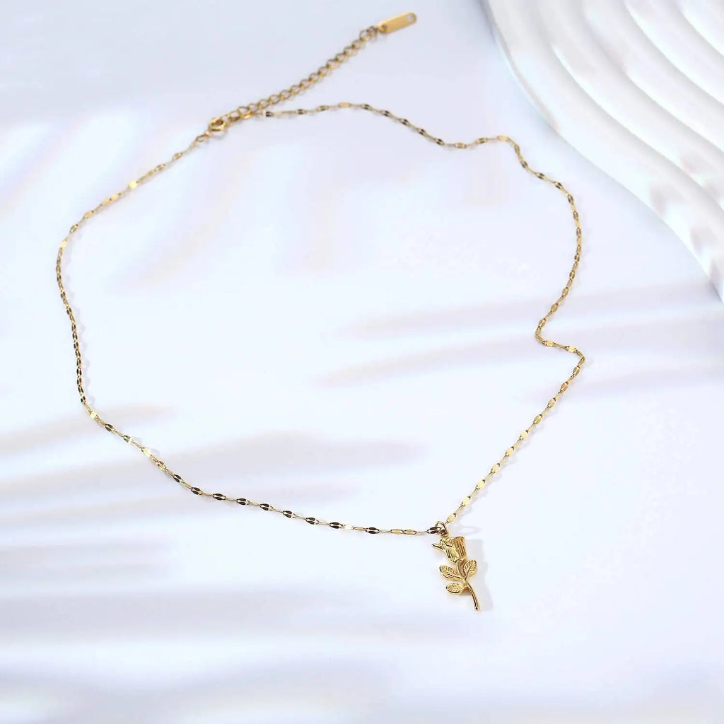 Stainless Steel Delicate Rose Flower Pendant Necklace Jewelry Gift