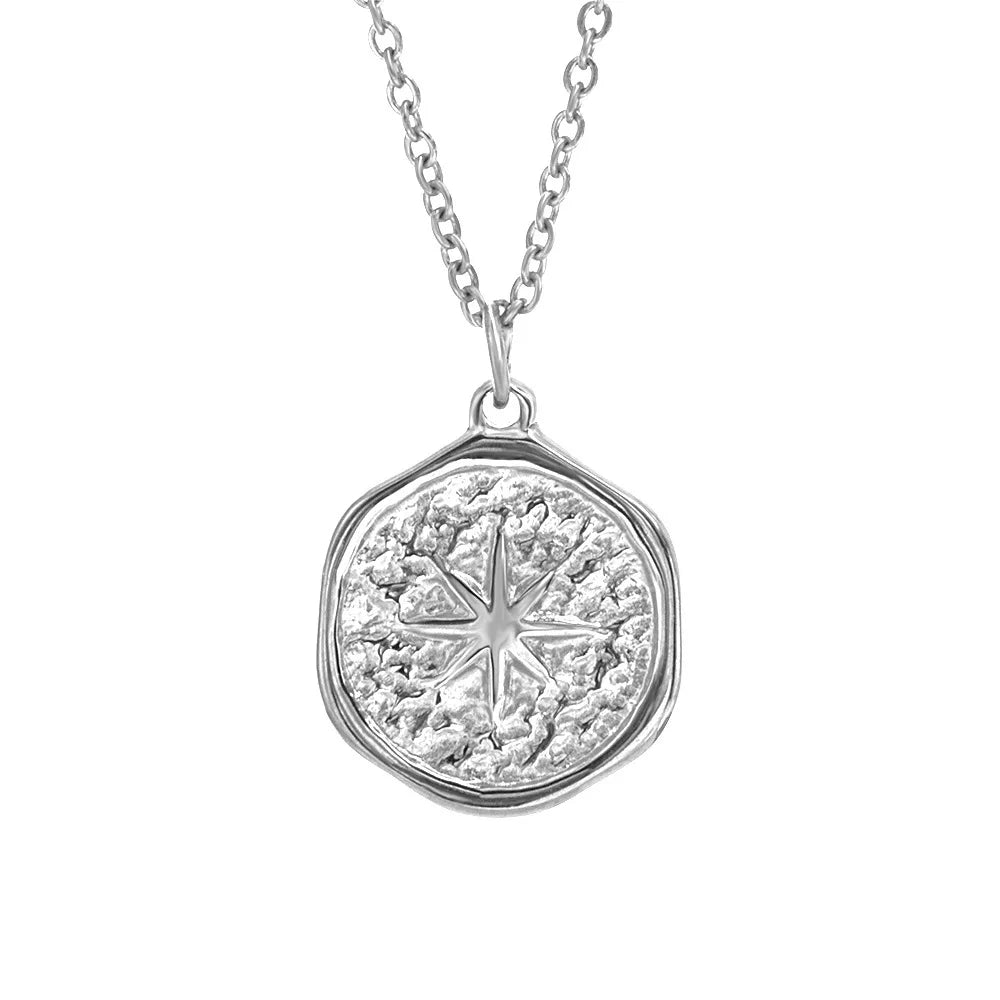 Irregular Gold Pleated Eight Pointed Star Pendant Necklace Stainless Steel Jewelry