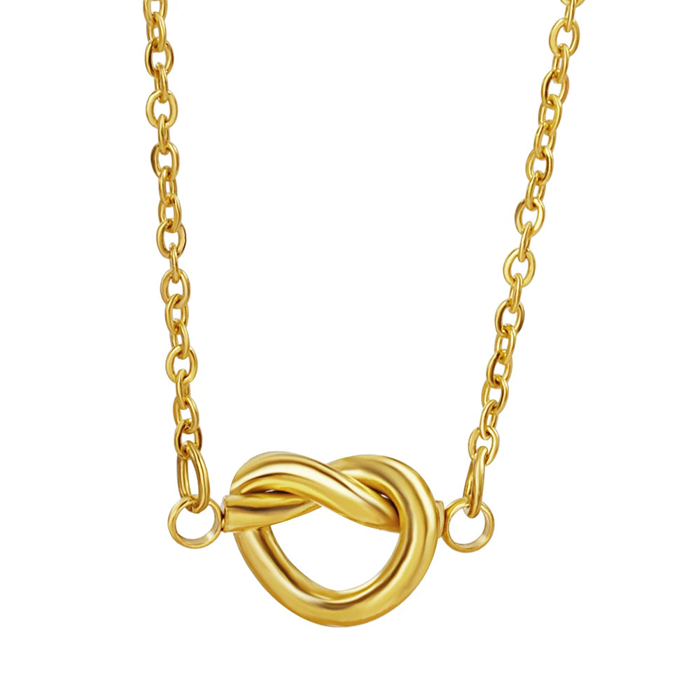 Stainless Steel Love Tie a Knot Gold Plated Pendant Necklace Jewelry Gift For Her