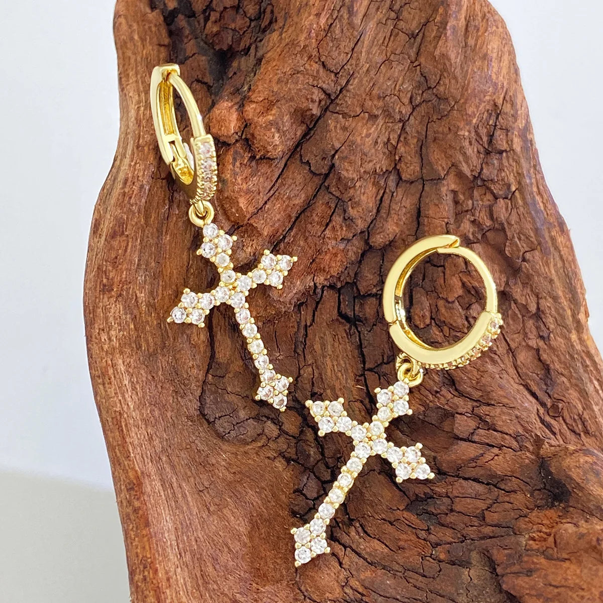 Rhinestone Cross Earrings Zircon Drop Earring for Women Grunge Earrings Jewelry
