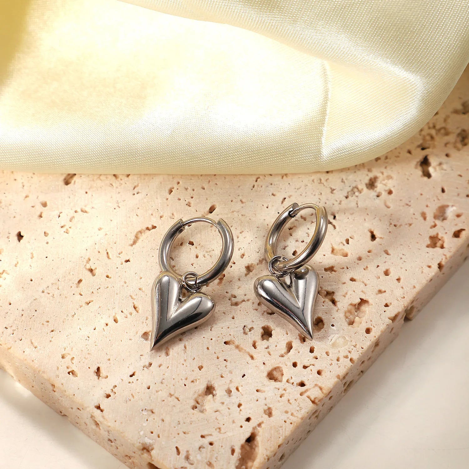 Stainless Steel Chic Heart Huggie Hoop Earrings Jewelry for Women Bijoux
