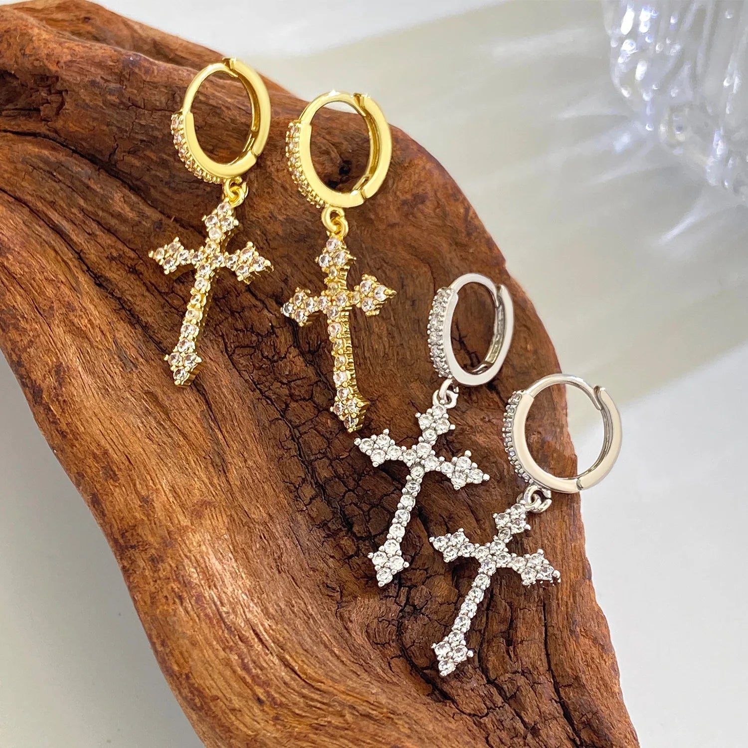 Rhinestone Cross Earrings Zircon Drop Earring for Women Grunge Earrings Jewelry
