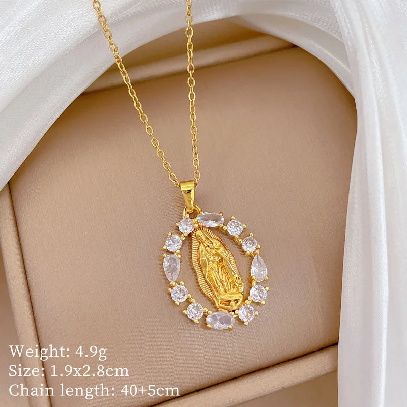 Zircon Virgin Mary Pendant Necklace for Women Religious Gifts for Lover