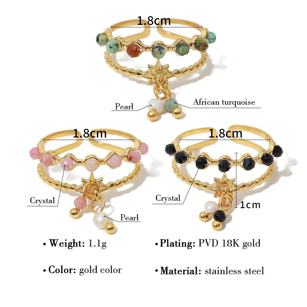 Natural Stone Crystal Natural Stone Crystal Charms Rings Stainless Steel