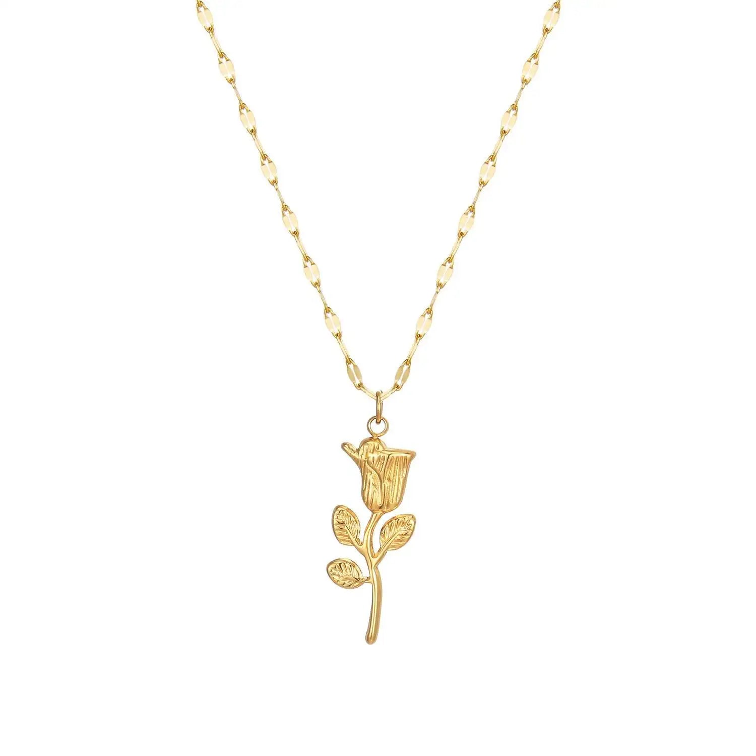 Stainless Steel Delicate Rose Flower Pendant Necklace Jewelry Gift