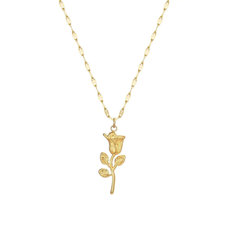 Stainless Steel Delicate Rose Flower Pendant Necklace Jewelry Gift