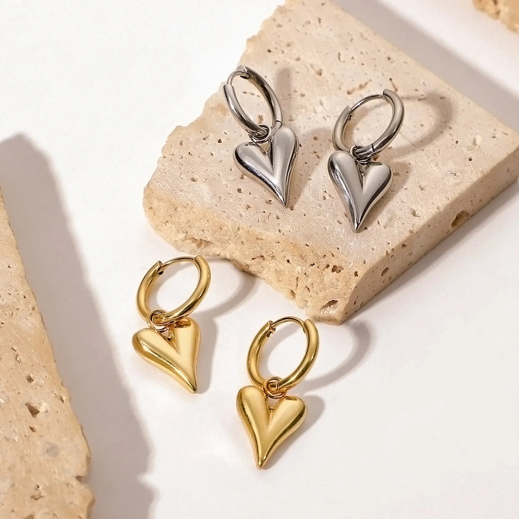 Stainless Steel Chic Heart Huggie Hoop Earrings Jewelry for Women Bijoux
