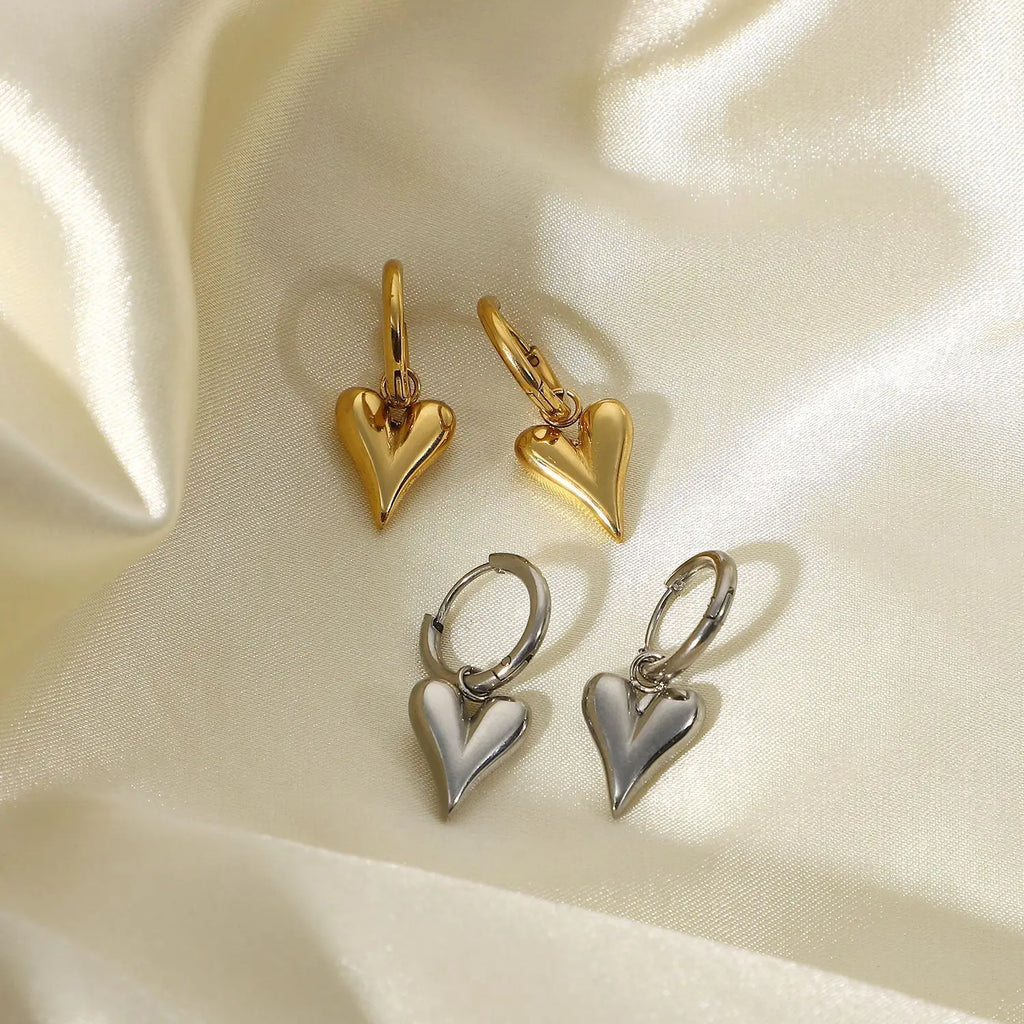 Stainless Steel Chic Heart Huggie Hoop Earrings Jewelry for Women Bijoux