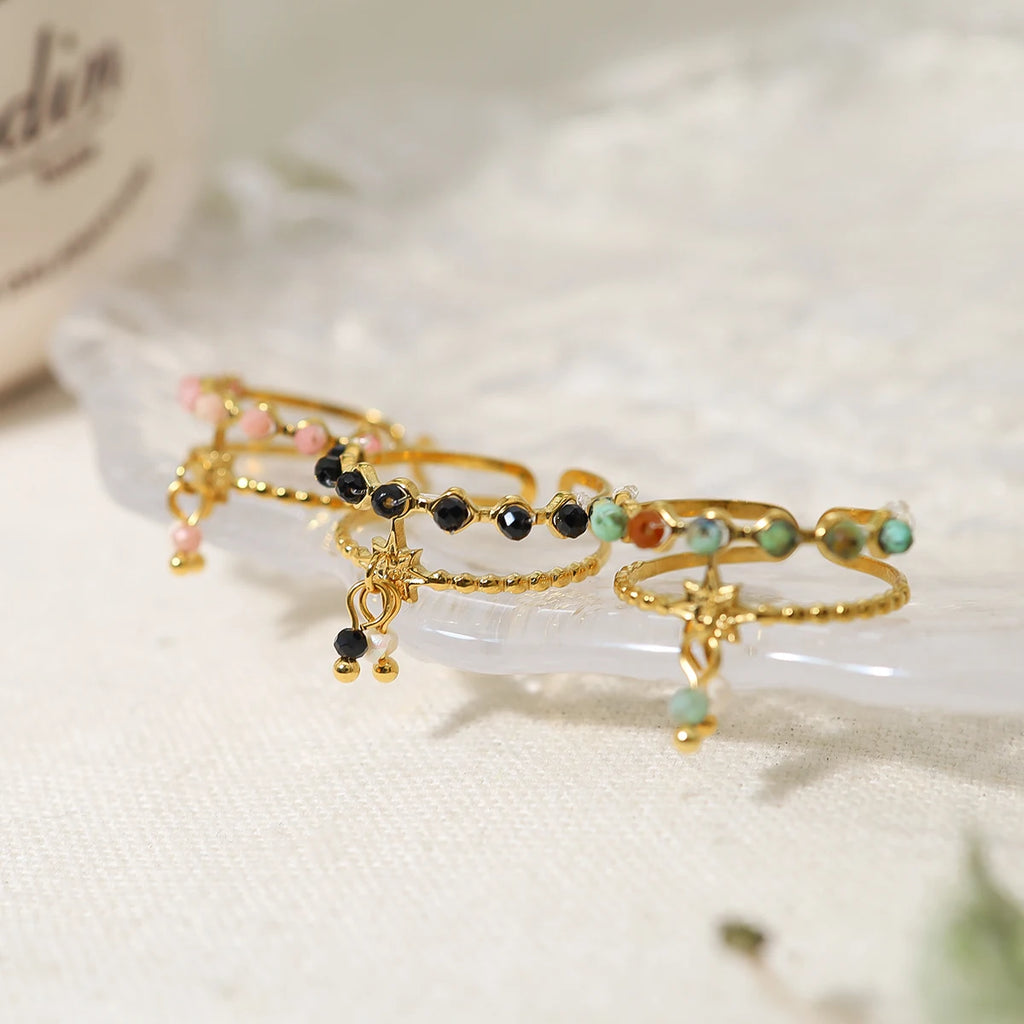 Natural Stone Crystal Natural Stone Crystal Charms Rings Stainless Steel