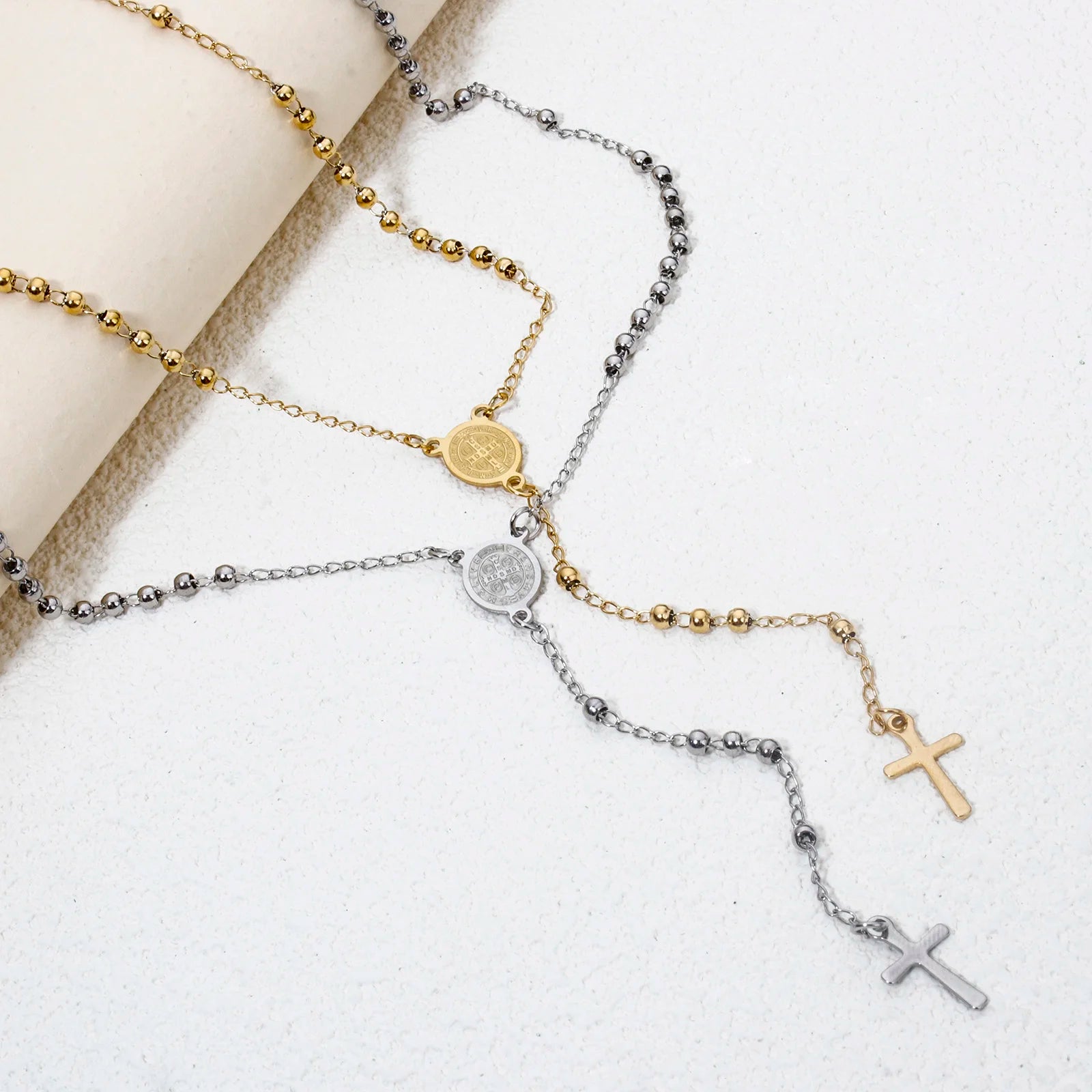 1 Piece Religious 304 Stainless Steel Prayer Beads Rosary Necklace
